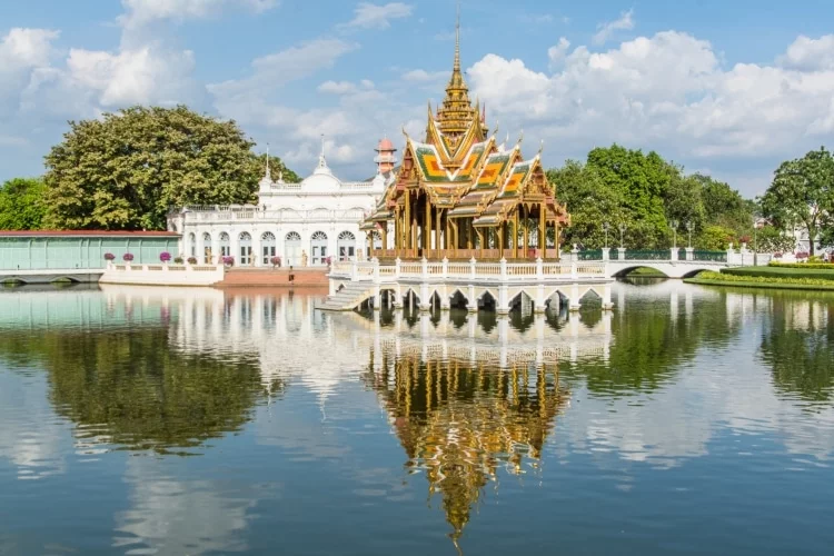 reflection on water royal pavilion - bang pa in - thailand
