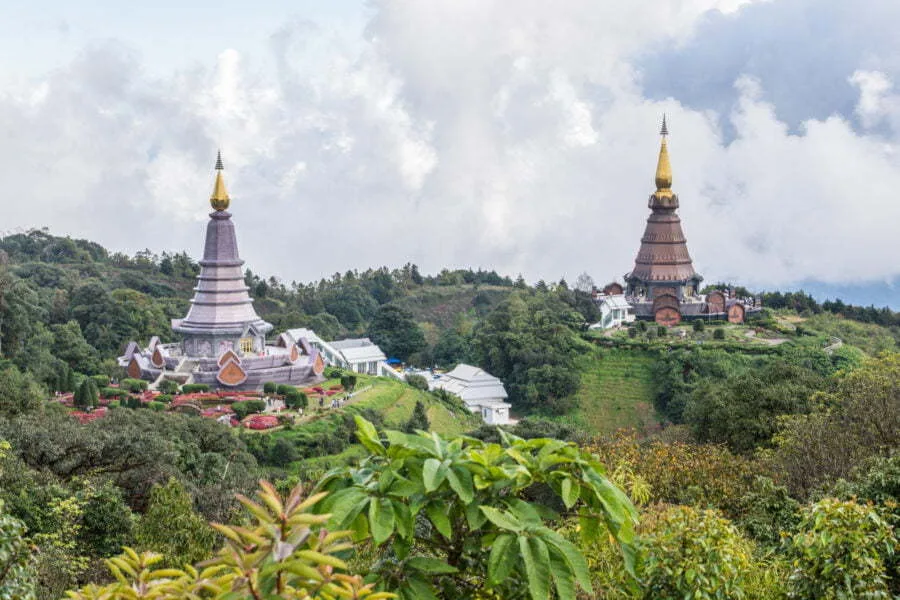 view of royal pagodas doi inthanon - chiang mai - thailand