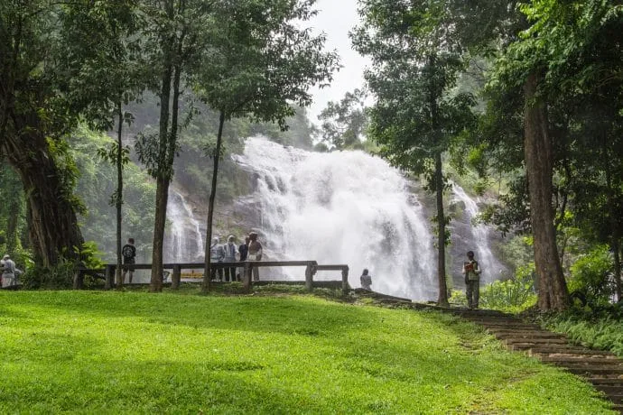 overall view of wachirathan waterfall doi inthanon - chiang mai
