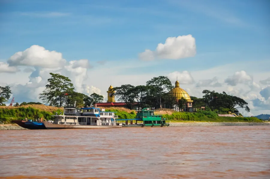 view of laos from mekong golden triangle