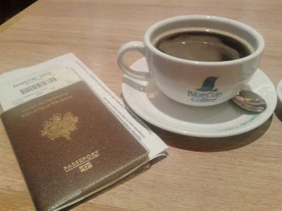 ready for take off passport and coffee
