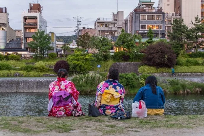 on the banks of the kamo pontocho river