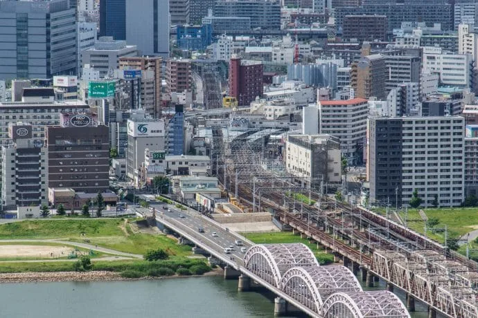 railway network crossing osaka