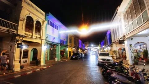 shophouses thalang road at night phuket town