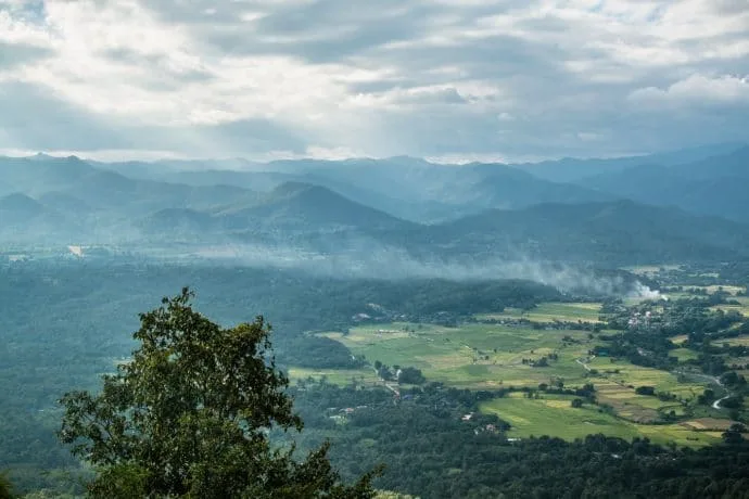 west view of wat phra bat phu pha daeng - lampang thailand