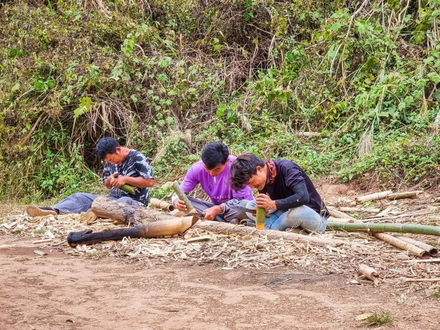 moment engraving bamboo cups day elephant steps chiang rai