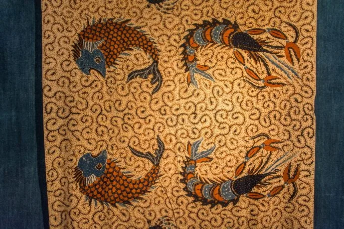 fish patterns little indigo museum kayabuki-no-sato - japan
