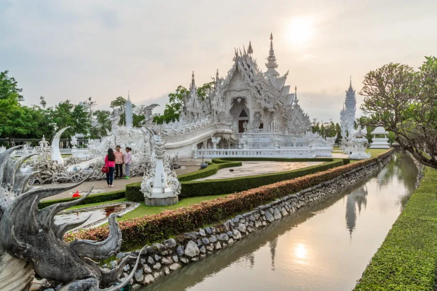 sunset at wat rong khun white temple chiang rai