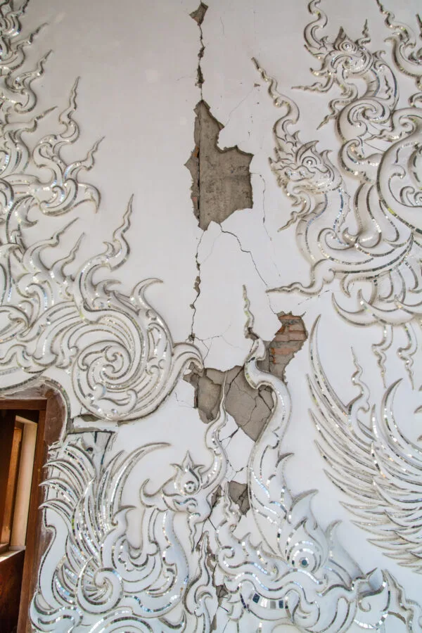 cracks facade white temple after earthquake 2014 chiang rai