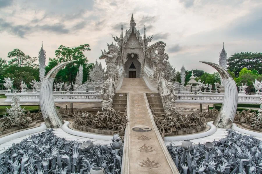 renaissance bridge white temple wat rong khun chiang rai thailand