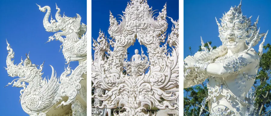 some details of wat rong khun white temple of chiang rai