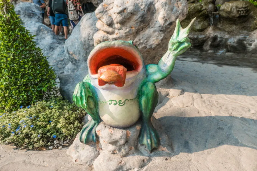 funny frog statue cave of art temple white