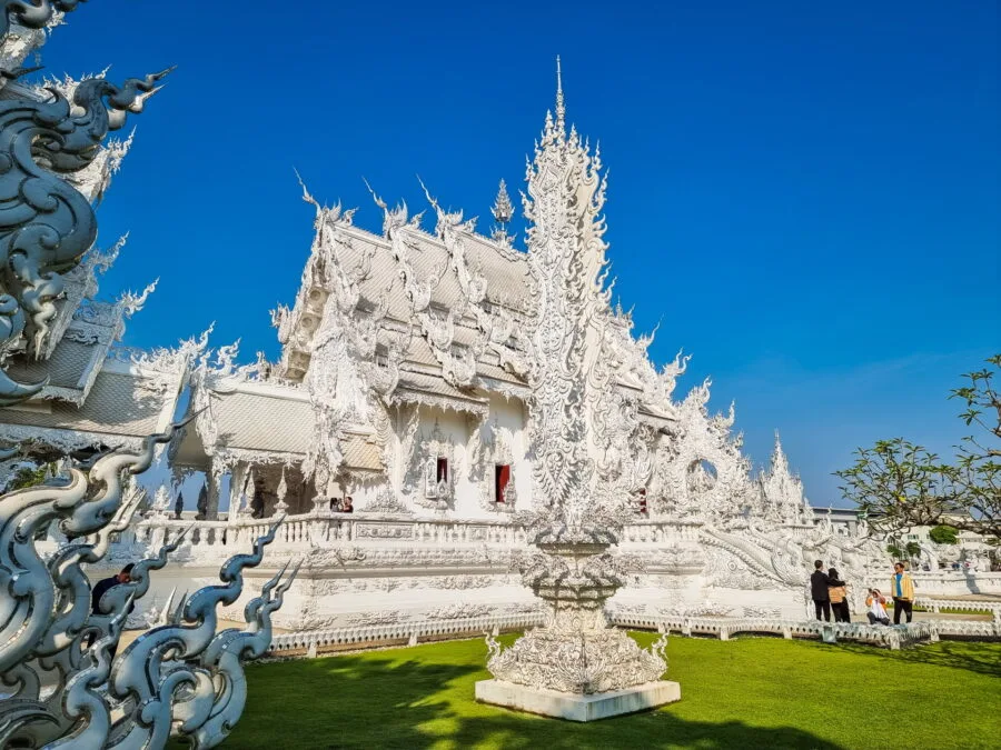 side view ubosot white temple chiang rai