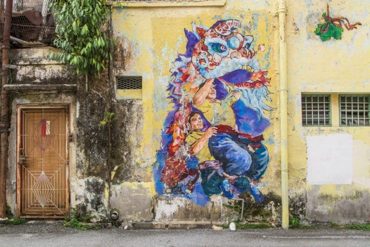 peinture murale lion chinois ipoh - malaisie