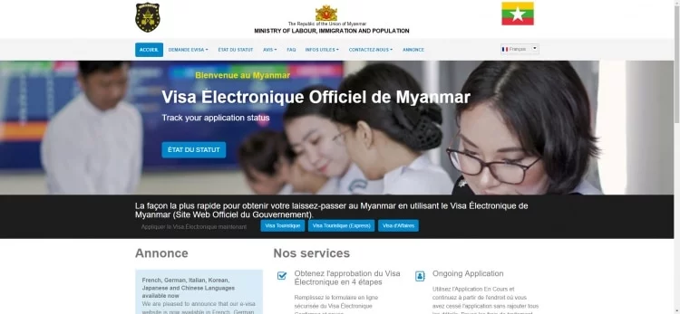 screenshot official website evisa myanmar