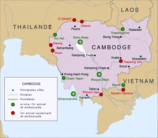 cambodia entry points card accepting e-visa on arrival