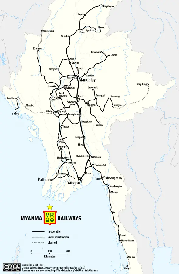 Burma - Myanmar railway network map