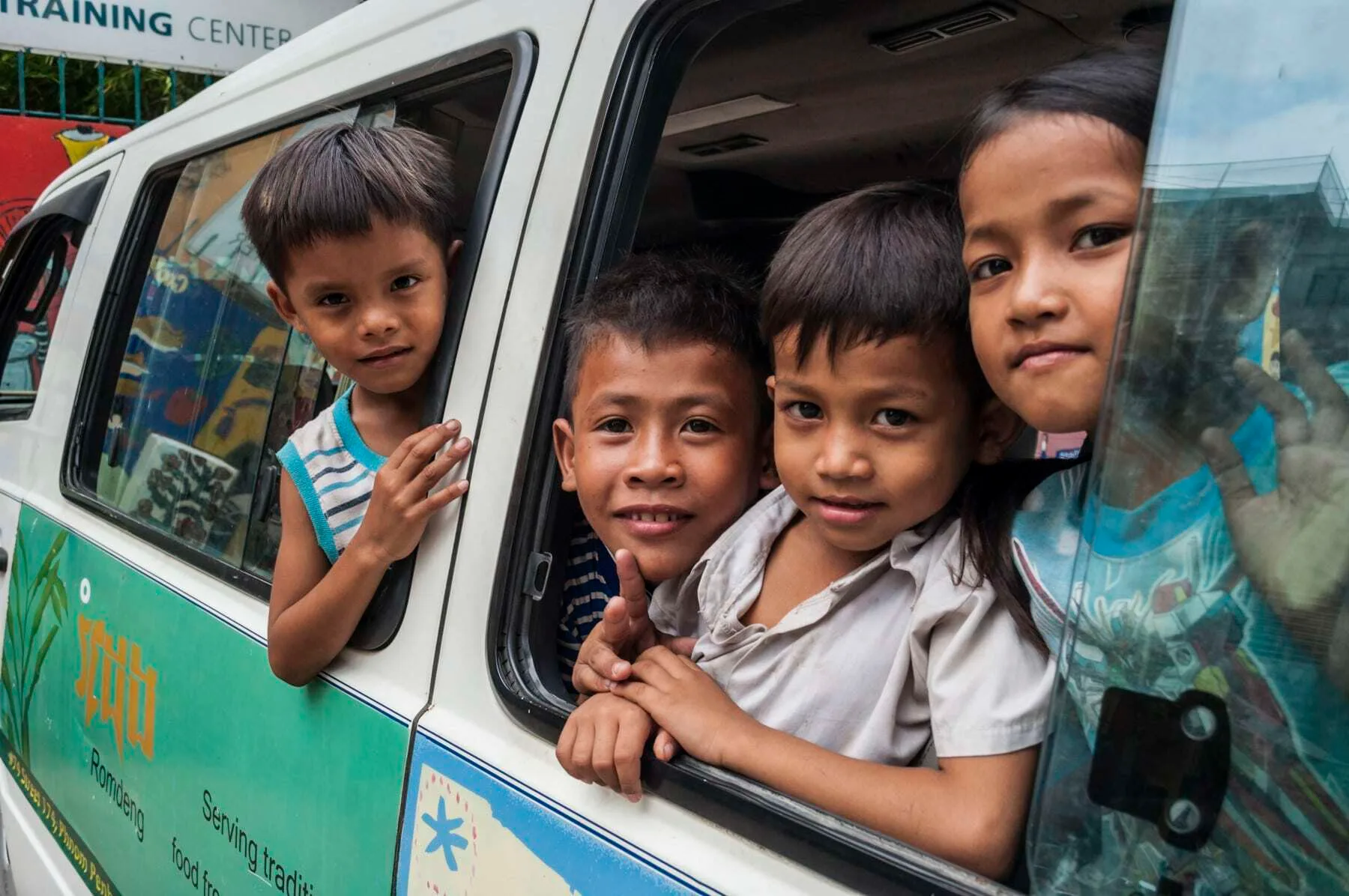 children in van cambodia