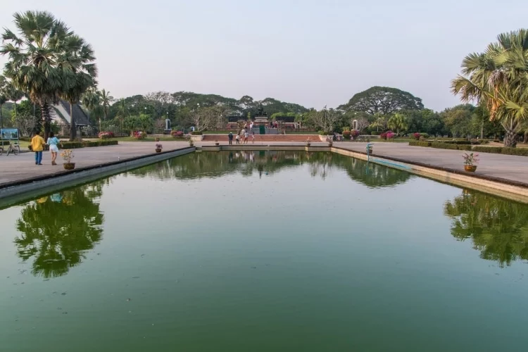 pool in front of monoment king ramkhamhaeng historical park sukhothai - thailand