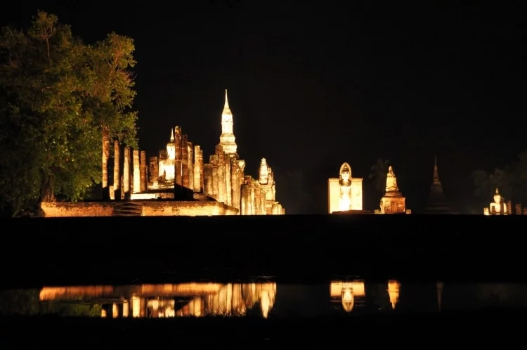 sukhothai historical park at night - thailand