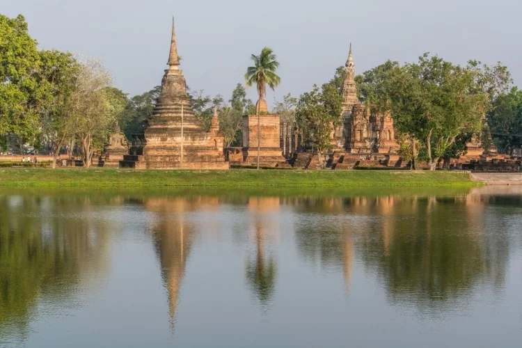 wat mahathat from island historical park sukhothai - thailand