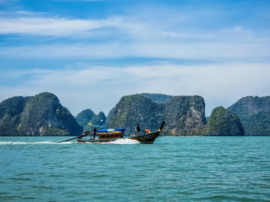 long tail boat in phang nga bay