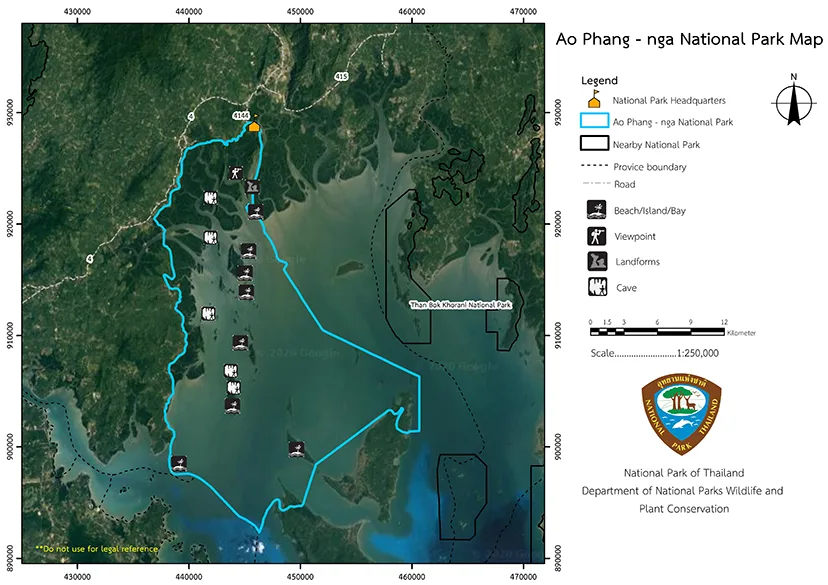 global map marine national park ao phang nga thailand