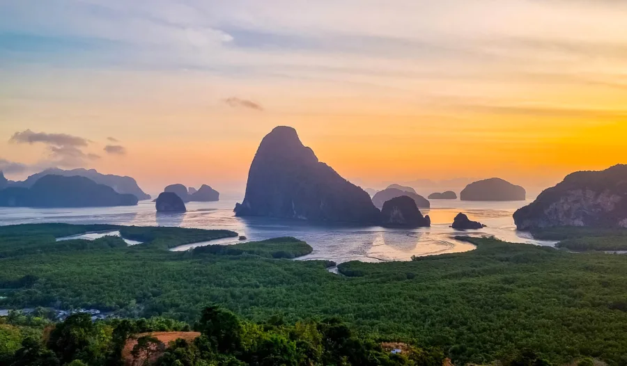 sunrise over phang nga bay at samet nangshe viewpoint