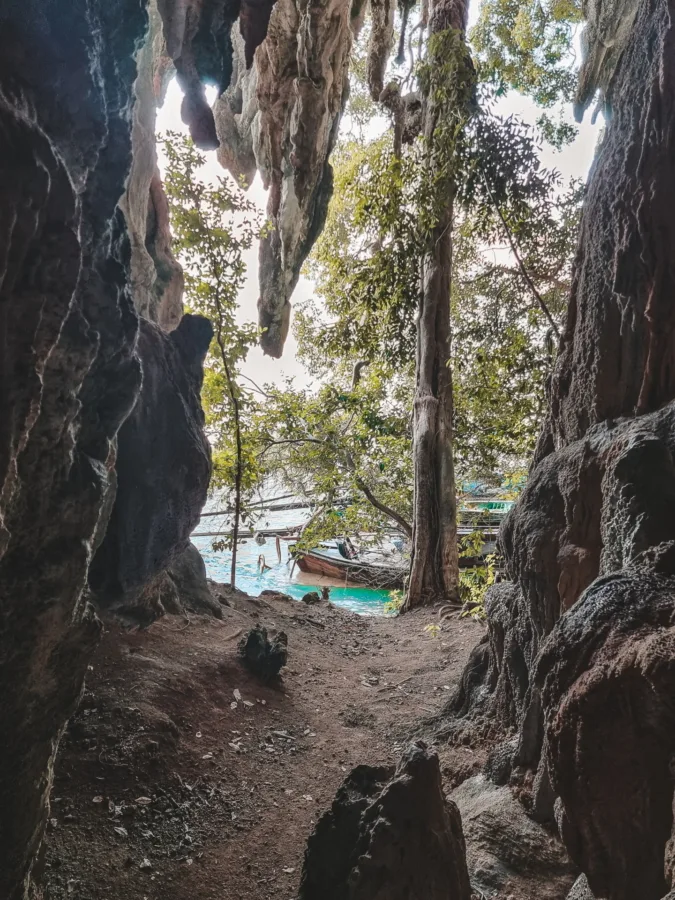 opening on the exterior of the cave of ko sawang yai phang nga bay