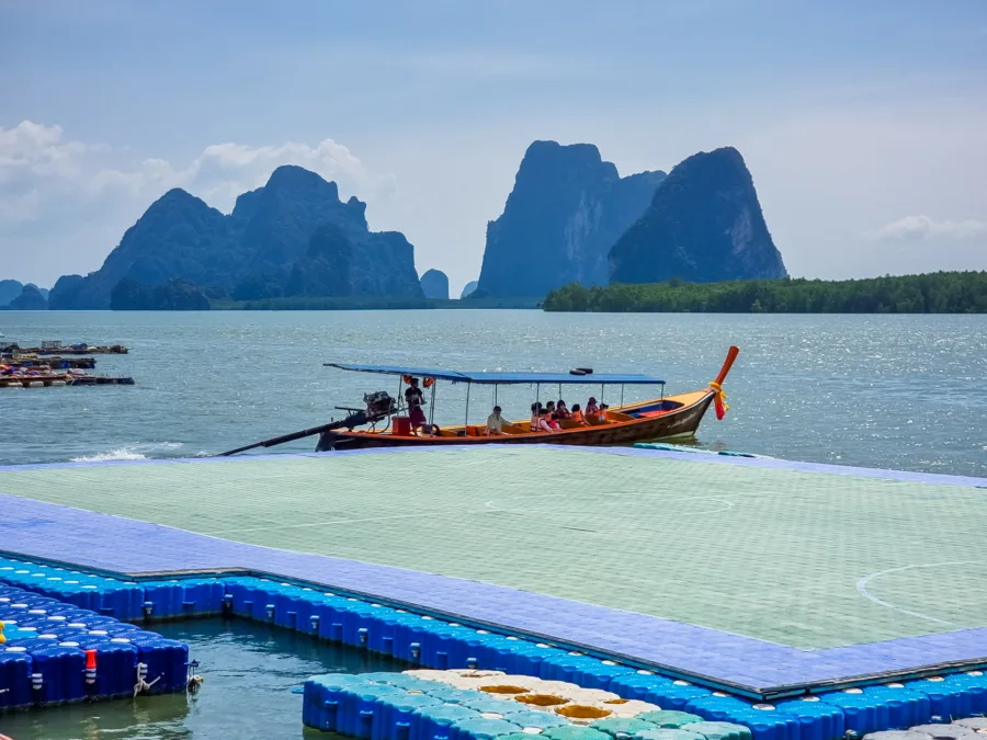 floating football field in ko panyi bay of phang nga