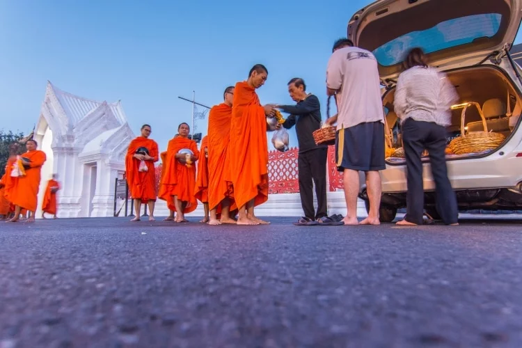 alms monk morning thailand