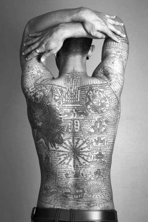 back covered sak yant tattoo