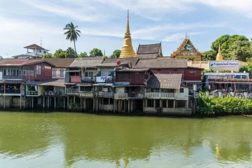view of wat bot muang river chanthaburi - thailand