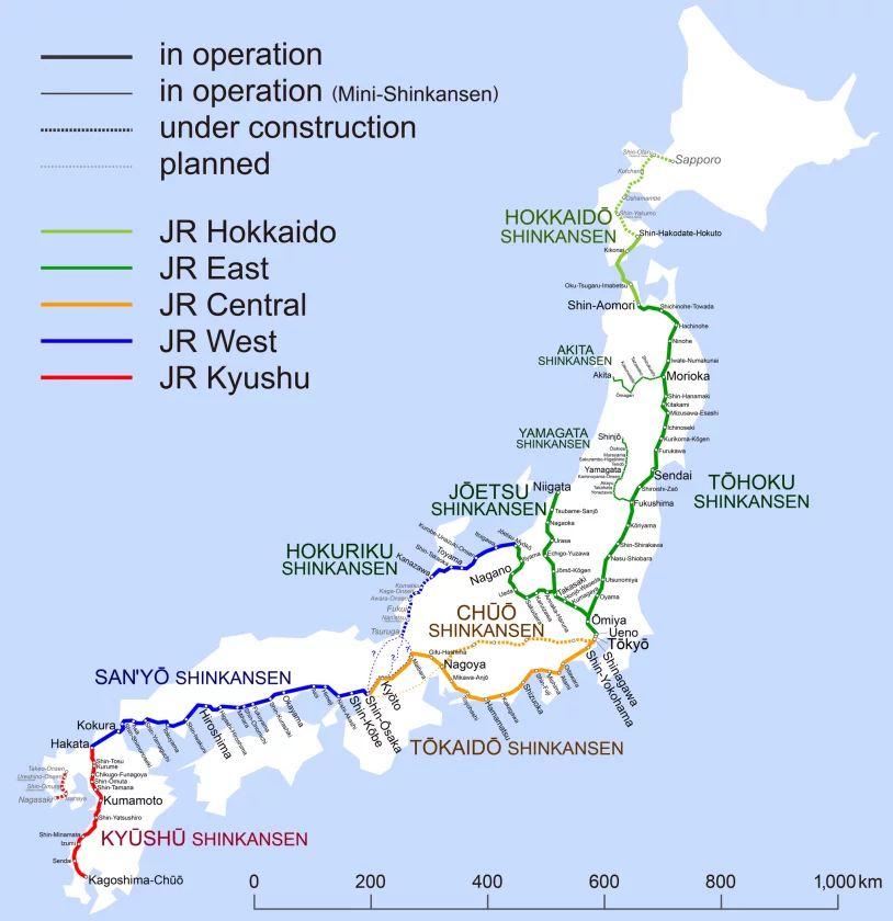 JR Shinkansen network map japan