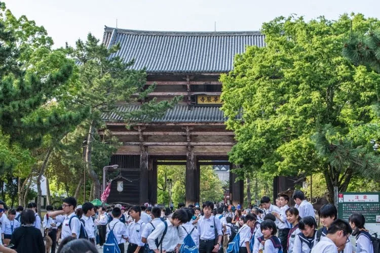students in front of south gate nandaimon nara - japan
