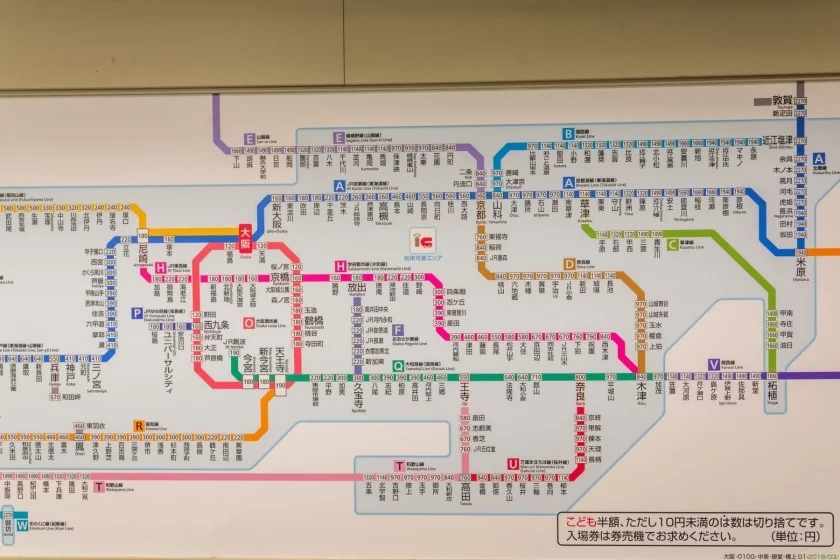 Local train map for the Kansai region
