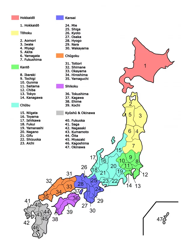 regions and prefectures japan