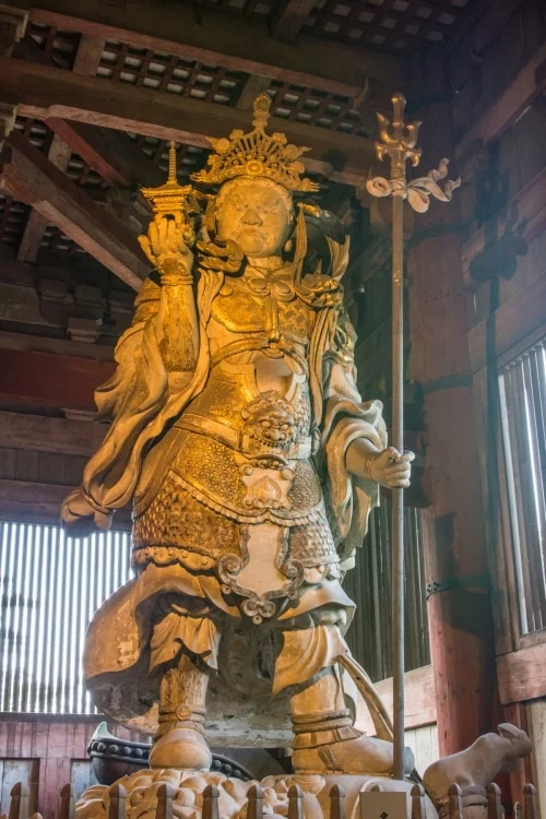 wooden statue bishamon-ten daibutsuden todai-ji nara temple - japan wooden statue bishamon-ten daibutsuden todai-ji nara temple - japan