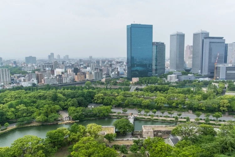view of the park surrounding Osaka Castle Japan