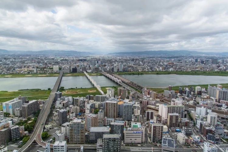 view towards mountains umeda sky building osaka japan