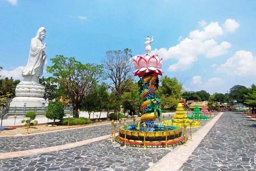 in front of chinese temple bridge river kwai kanchanaburi