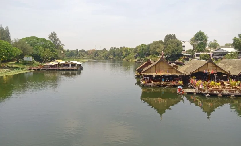 floating restaurant bridge river kwai kanchanaburi - thailand