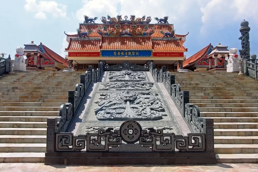 chinese temple bridge river kwai kanchanaburi