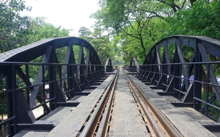 crossing bridge river kwai kanchanaburi - thailand