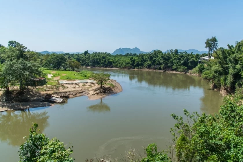 view of river kwai from wang pho viaduct kanchanaburi