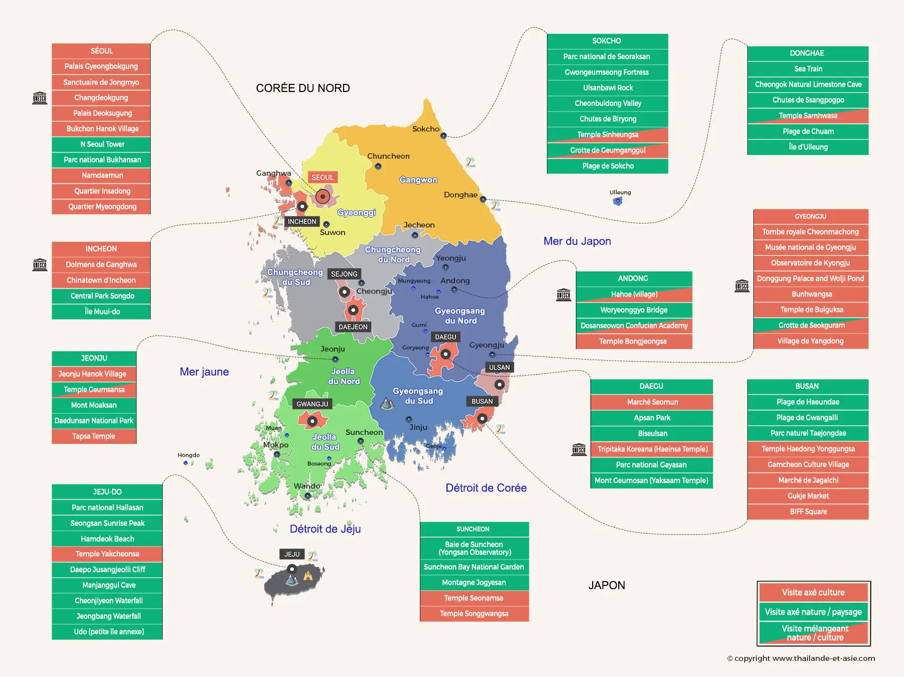 carte coree du sud - points interets a voir a faire