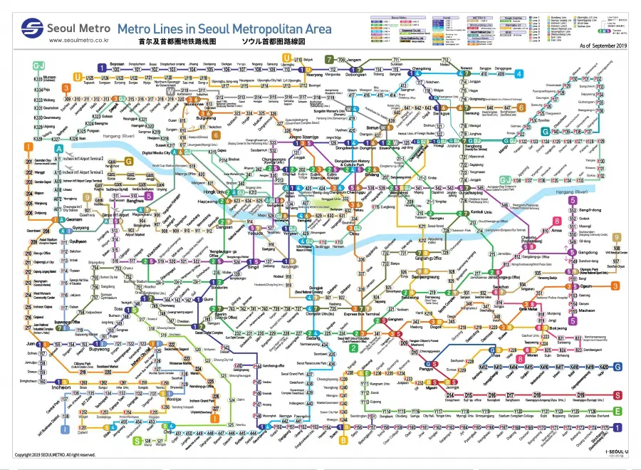 carte reseau metro seoul - coree du sud