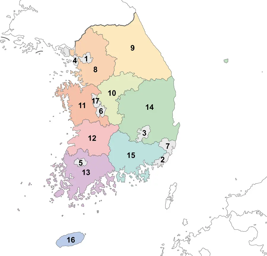 decoupage administratif provinces coree du sud