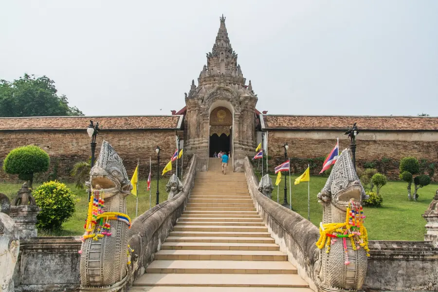 naga wat phra that lampang luang staircase - thailand