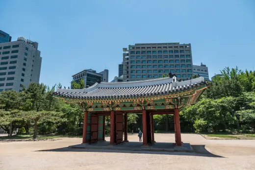 back view gwangmyeongm gate deoksugung palace seoul